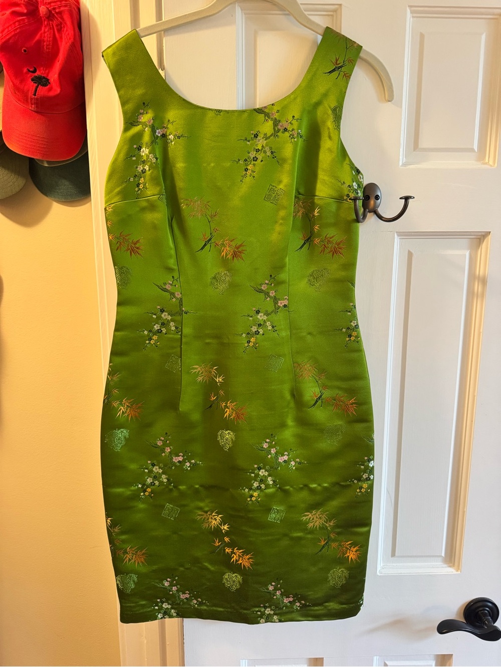 Satin Green Floral Mini Dress - Sleeveless Sheath
